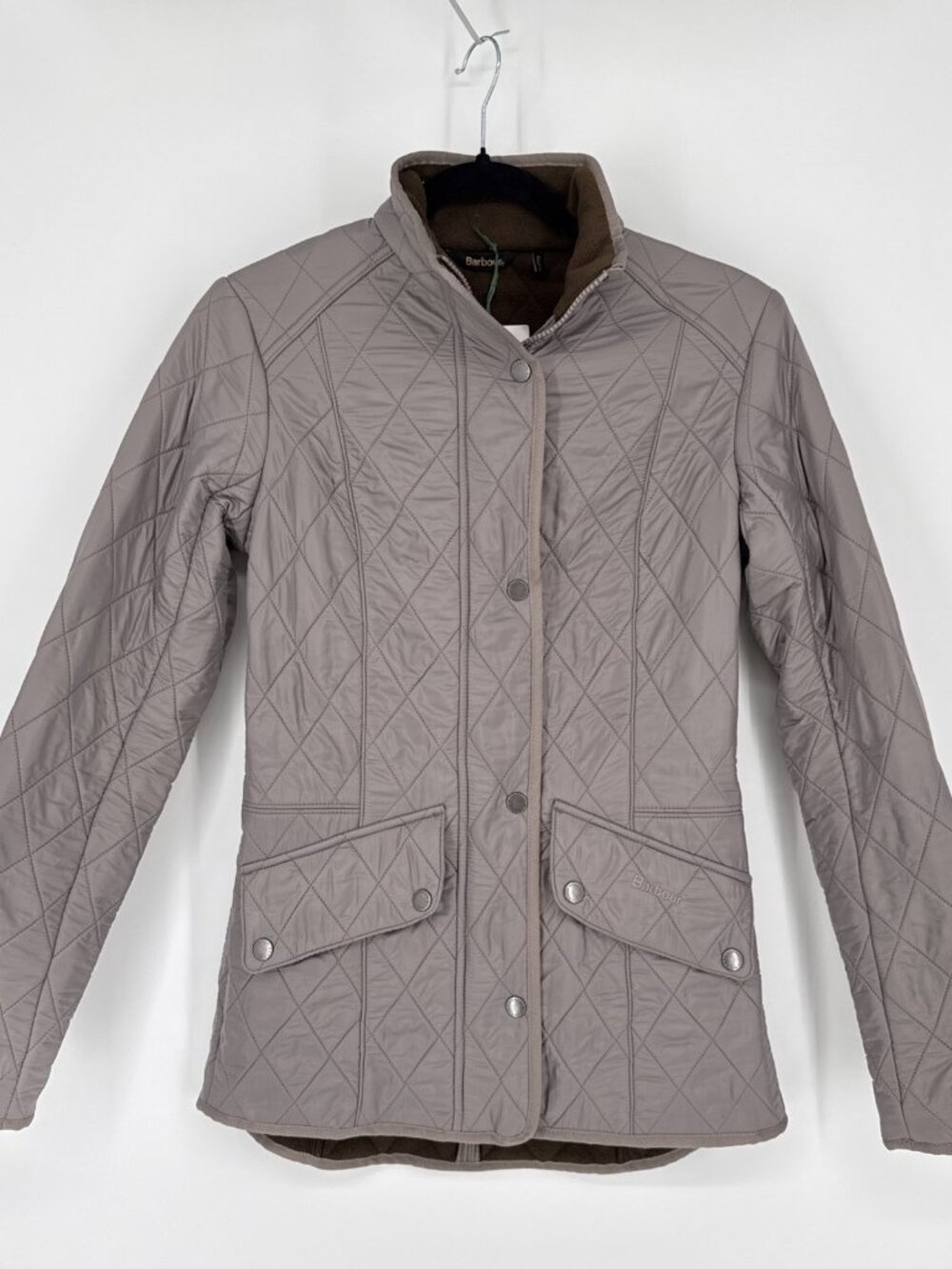NWT Barbour Womens Size US 4 Cavalry Diamond Polar Quilted Jacket Gray Brown